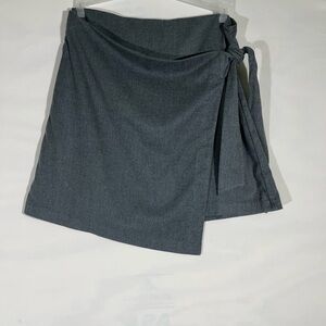 BANANA REPUBLIC FLANNEL WRAP STYLE SKIRT WOMEN 14 GRAY SIDE KNOT TIE BACK ZIP